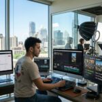Creator editing clips and adding effects on video editing software for social media in Texas